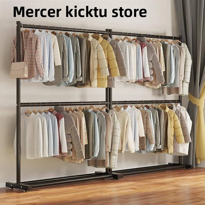 Varal Portátil de Camada Dupla para Ambientes Internos, Suporte de Metal para Secagem, Cabideiro Simples e Móvel para Roupas, Uso Doméstico, Cabideiro para Casacos