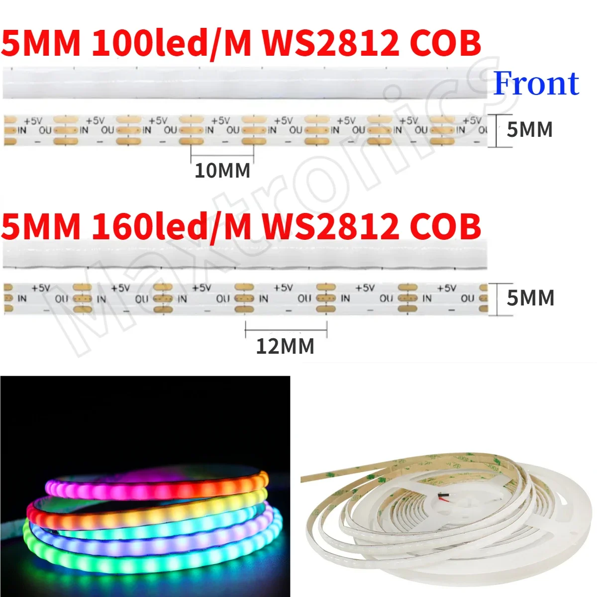 

DC5V 5mm WS2812B COB LED Strip Individually Addressable 100/160Led/m High Density Flexible Smart RGB Dream Color Lamp 5M Tape