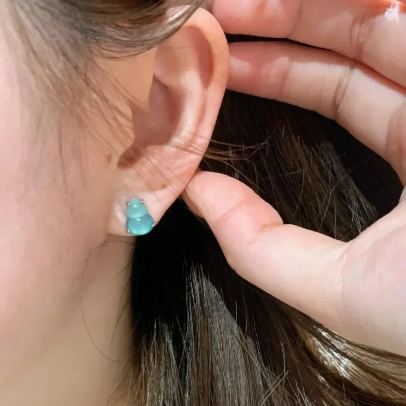 

New in Natural High Ice chalcedony Gourd earings stud Vintage Design simple Fashion earrings for women Daily Jewelry Gifts
