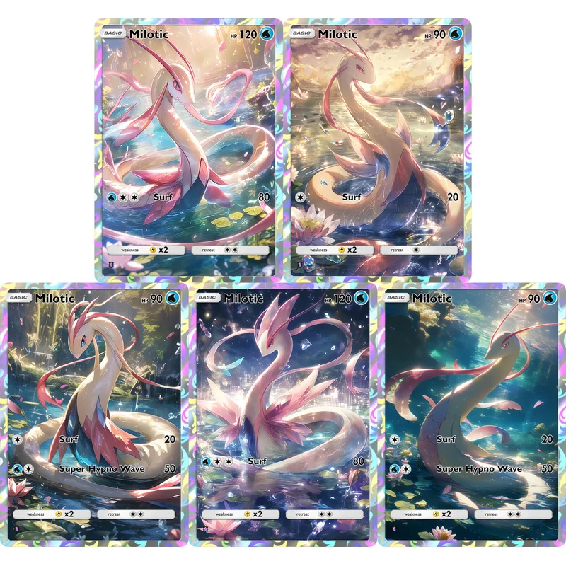 5-teiliges Milotic Sammelkarten-Set Vollständig Gestaltete Holografische Wasserkreaturen Sammelbare Spielkarten Geschenk für Kinder und Fans