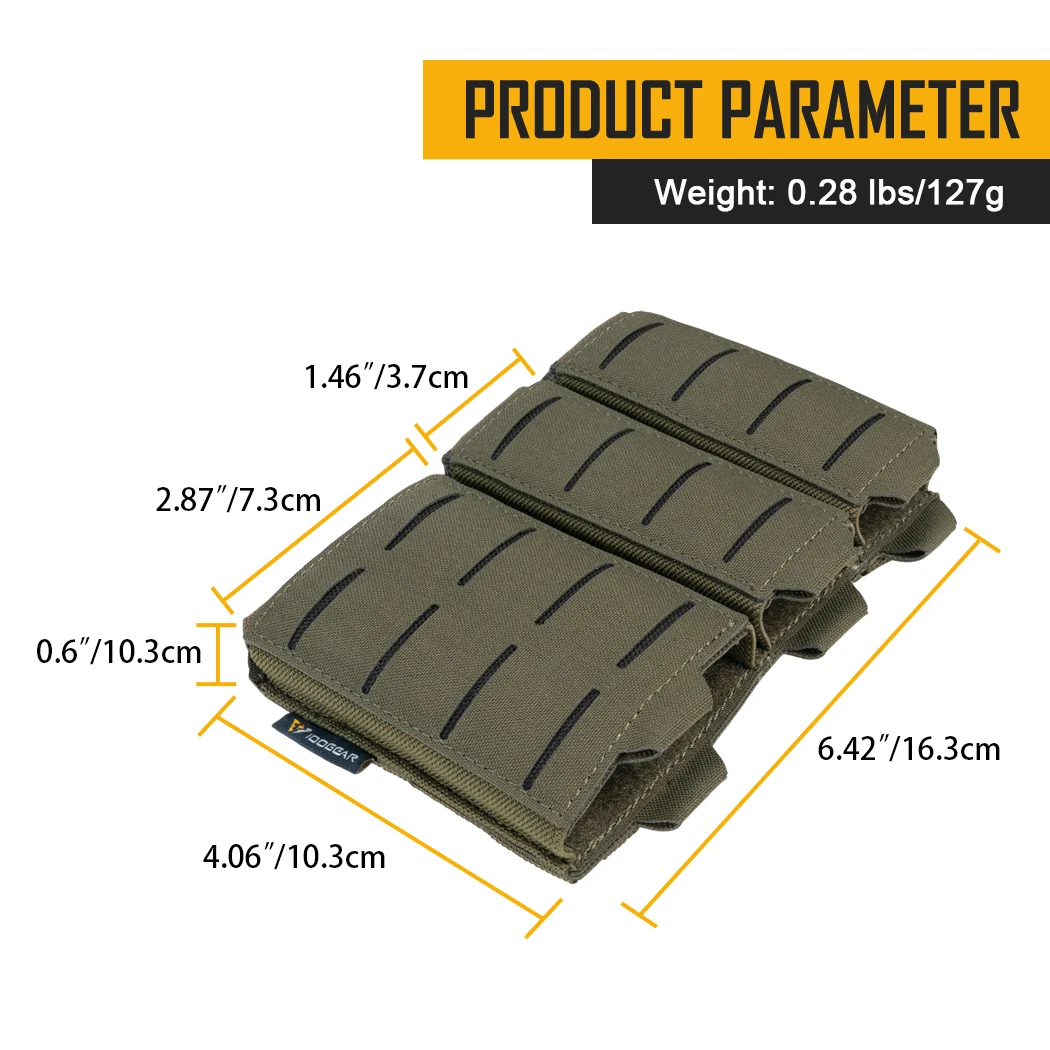 IDOGEAR Tactical Triple Mag Pouch Mag Carrier 9mm 5.56 Molle Pouch Laser Cut MC 3586