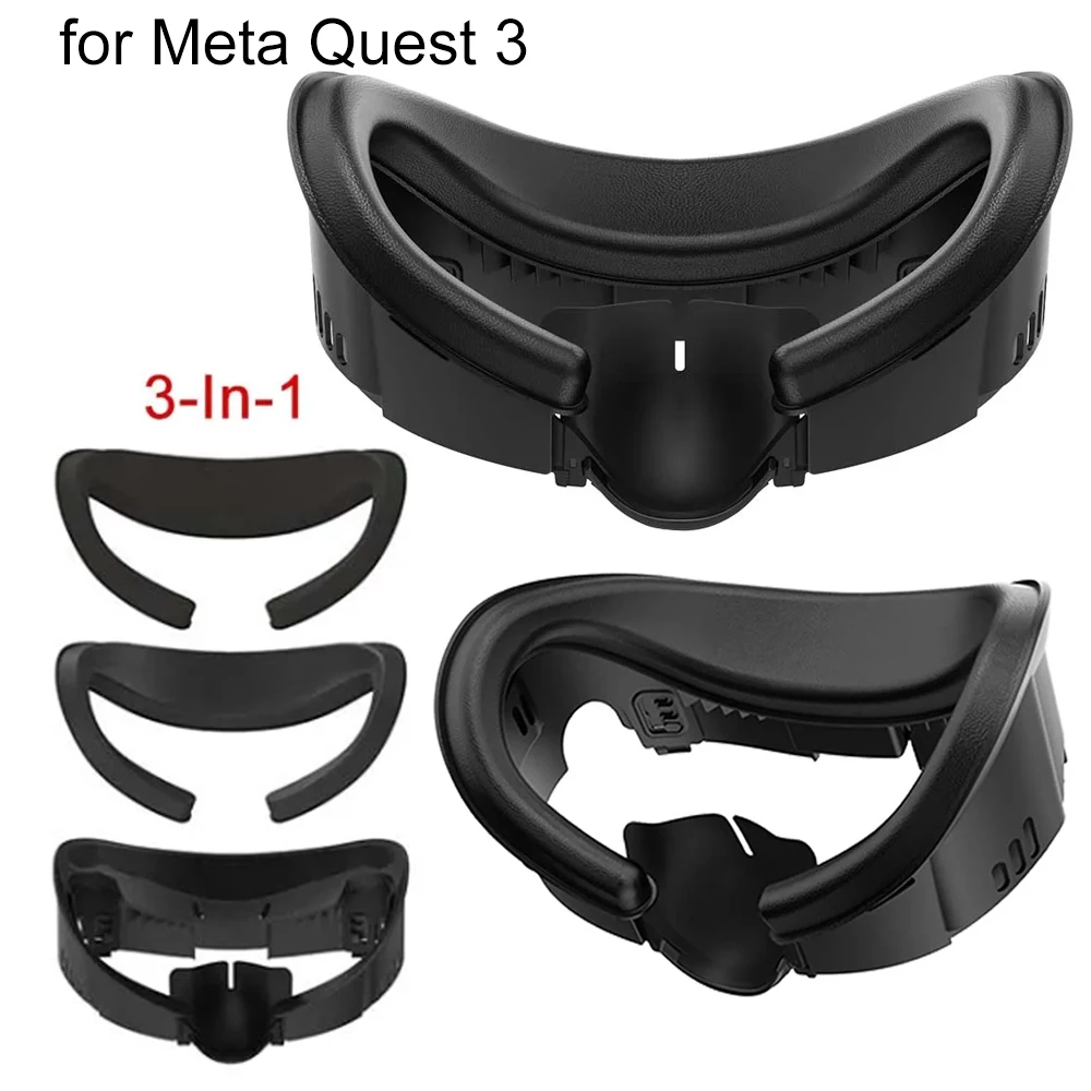 

For Meta Quest 3 Face Mask Cover Upgraded 3-in-1 Facial Interface PU Leather Ice Silk Fabric / Replacement Foam Pad VR Parts