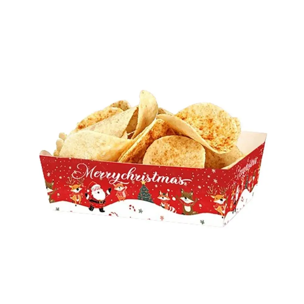 20Pcs Creative Christmas Paper Food Tray Thickened Paper Fast Food Package Box Red Household Christmas Party Supplies