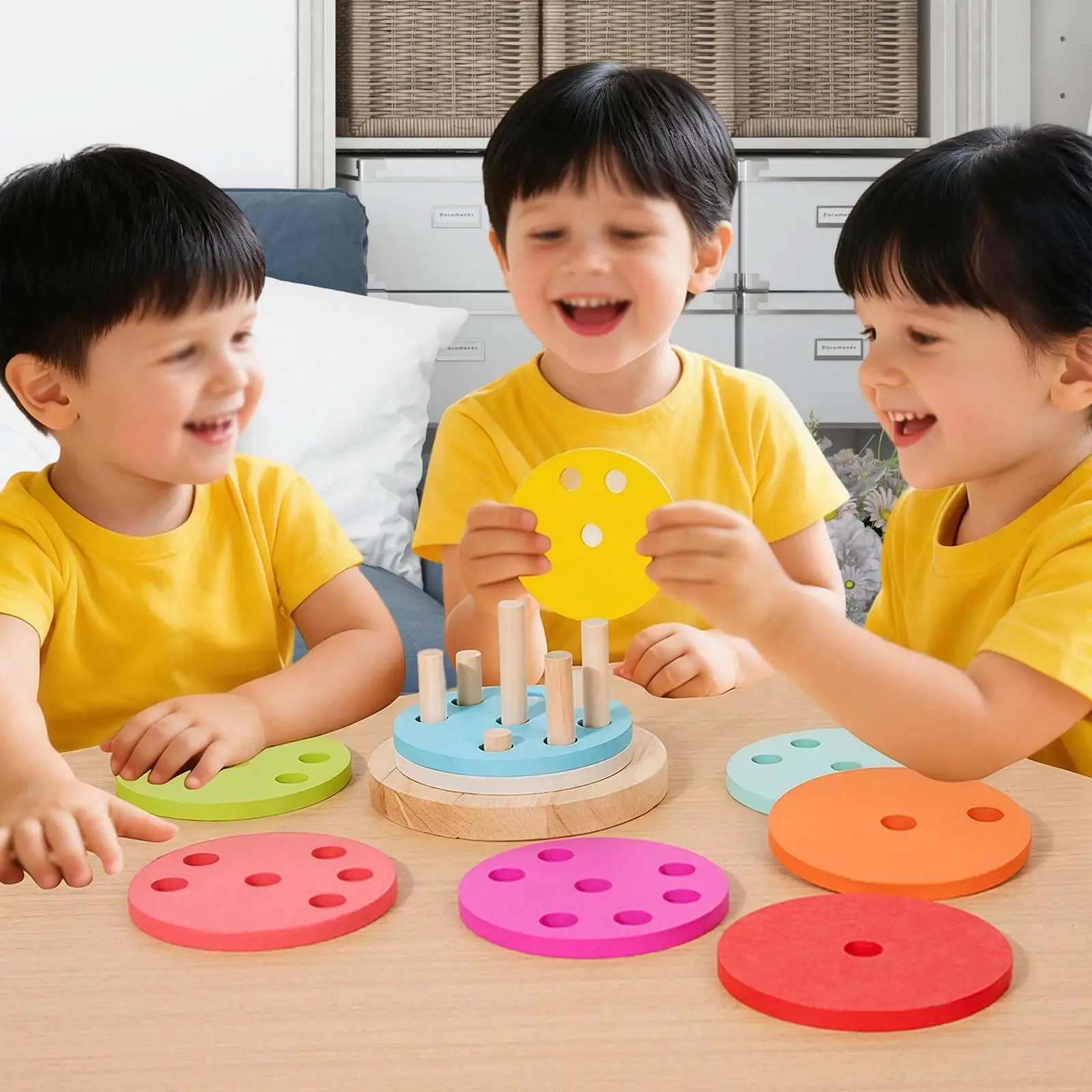 Brinquedo de empilhamento de classificação de madeira, brinquedos educativos, blocos redondos para crianças de 3 anos ou mais