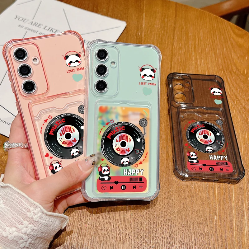 Panda Record Card Case For Samsung Galaxy A56 A55 A54 5G A53 A52 A36 A35 A34 A16 A15 A14 A26 A25 S21 FE S22 S23 S24 S25 Ultra
