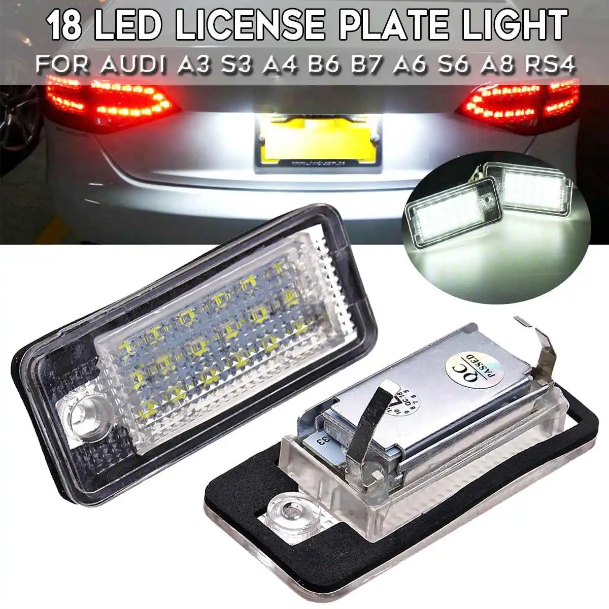 

2pcs License Number Plate Light 18LED Error Free For Audi A3 S3 A4 B6 A6 S6 A8 RS4 8E0807430A 8E0807430B 8E0943021B 8E094302