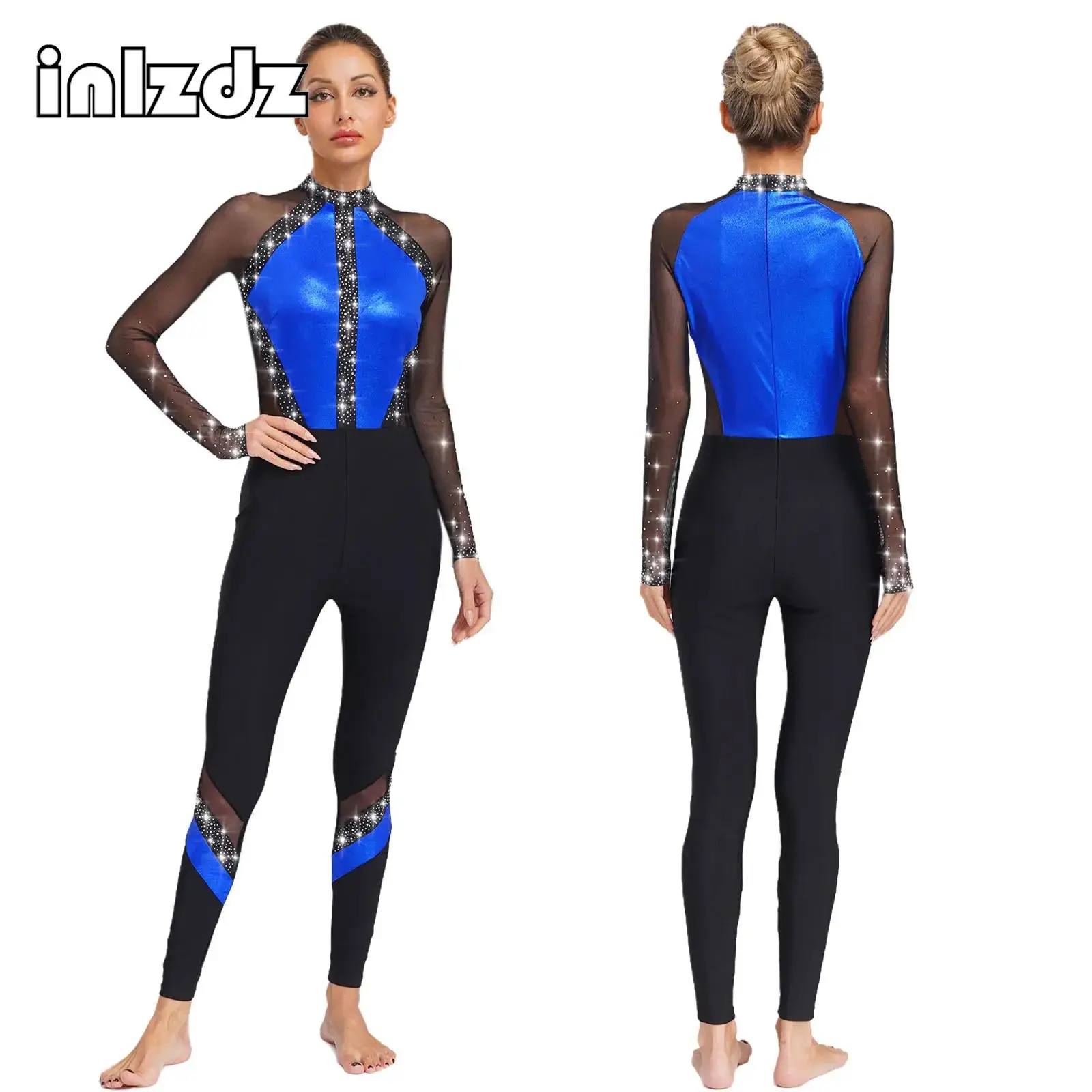 

Sparkling Rhinestones Gymnastics Dance Jumpsuit for Women Full Body Leotard Bodysuit Figure Ice Skating Ballet Stage Clothes