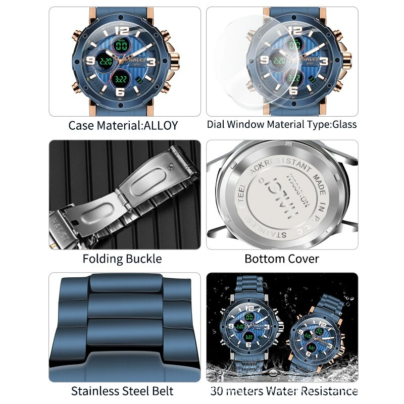 2025 Luxury Men's Quartz Watch Dual Movement Sports Clock Chronograph Calendar Multifunctional Men's Watch