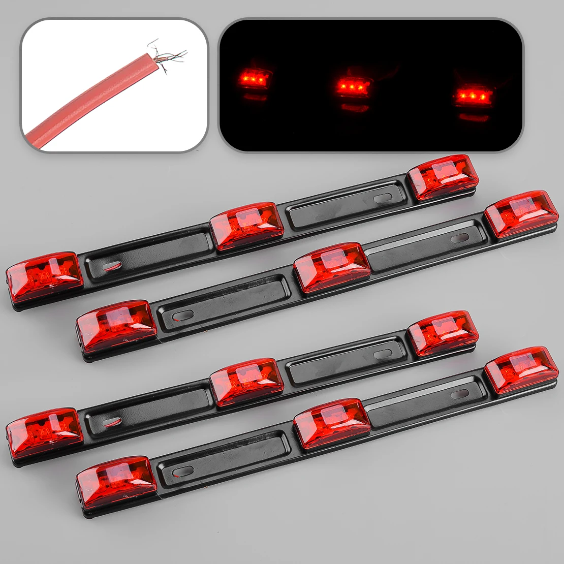 

4pcs Stainless Red LED Rear Clearance ID Marker Light Bar 12V 3W IP67 Fit for Truck Trailer Pickup Boat Tail Lamp