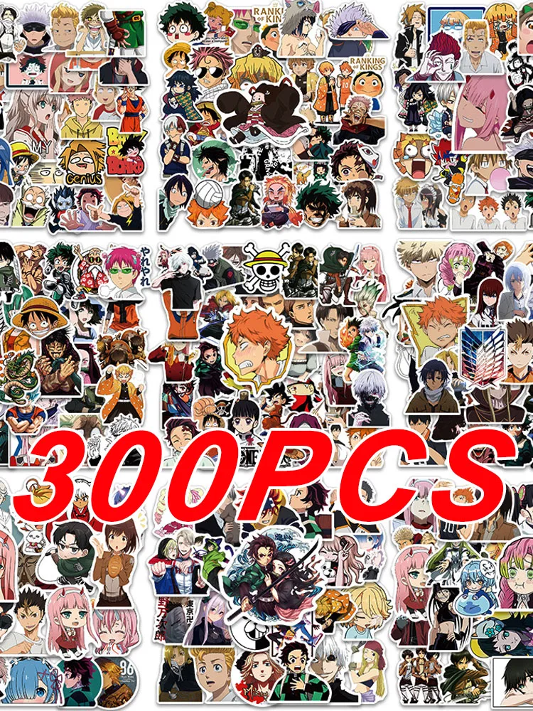300 Stück Mix Anime Aufkleber für Kinder Onepiece JujutsuKaisen DragonBall Aufkleber DIY Auto Wand Coole Cartoon Aufkleber Wasserdichtes Spielzeug