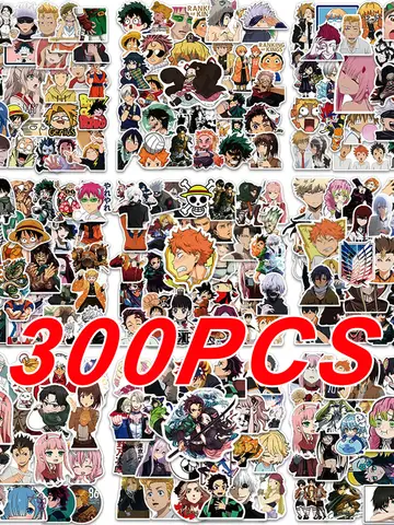 300Pcs Mix Anime Stickers for Kids Onepiece JujutsuKaisen DragonBall Sticker DIY Car Wall Cool Cartoon Decals Waterproof Toy