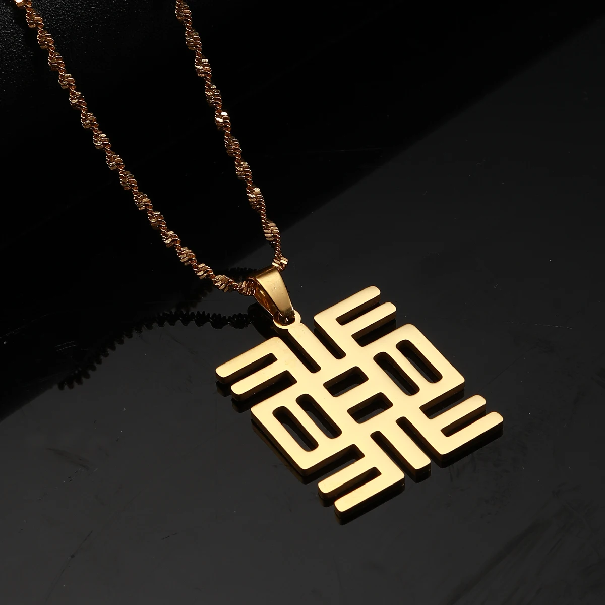 African Ancient Cultural Symbols Pendant Chain Stainless Steel Exaggerated Ethnic Jewelry