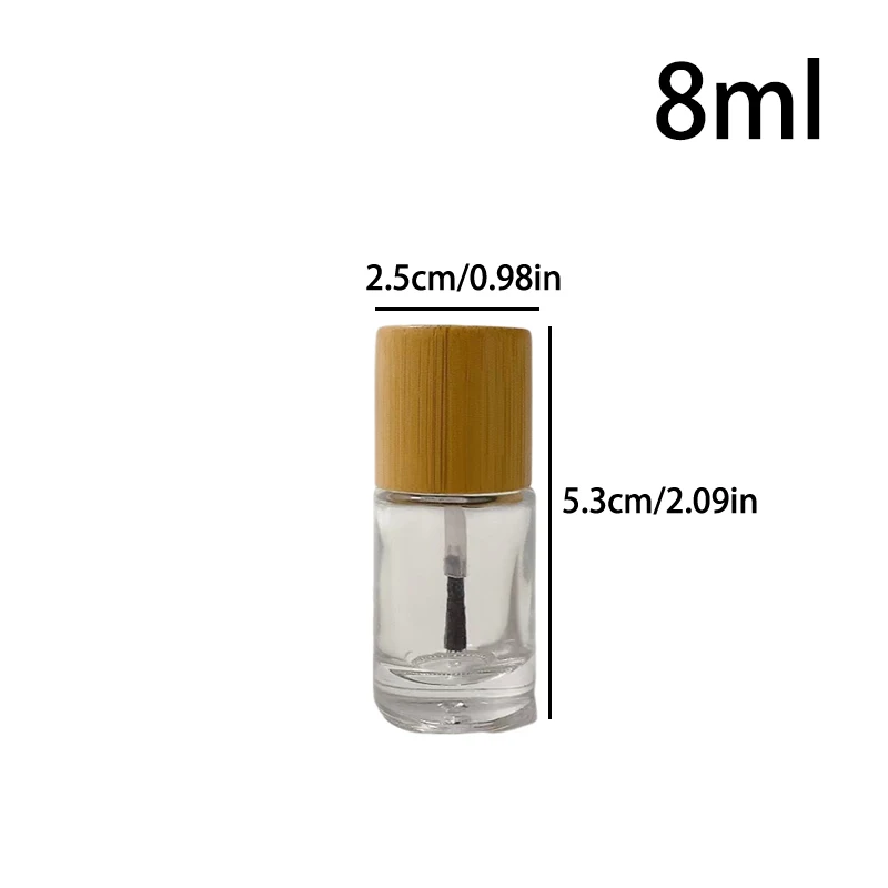 Bouteille d'huile à ongles en verre avec couvercle en bois massif et bambou, bouteille de colle à ongles, brosse à cheveux, 5ml, 8ml, 10ml, 1 pièce ﻿ ﻿