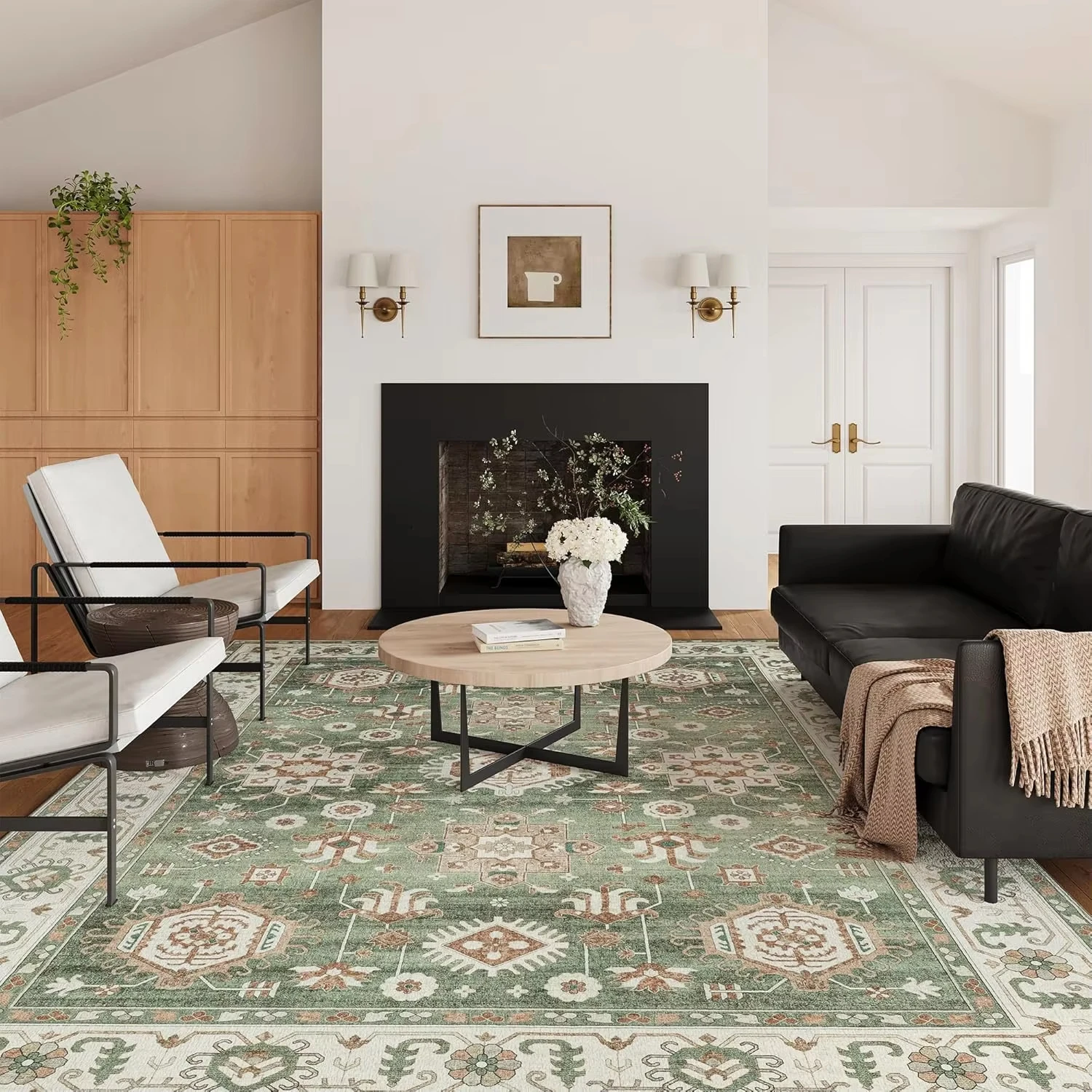 

VIKAMA Scandinavian Style Geometric Carpet Vintage Floral Pattern Non Slip Living Room Bedroom Carpet Ins Style Home Decoration