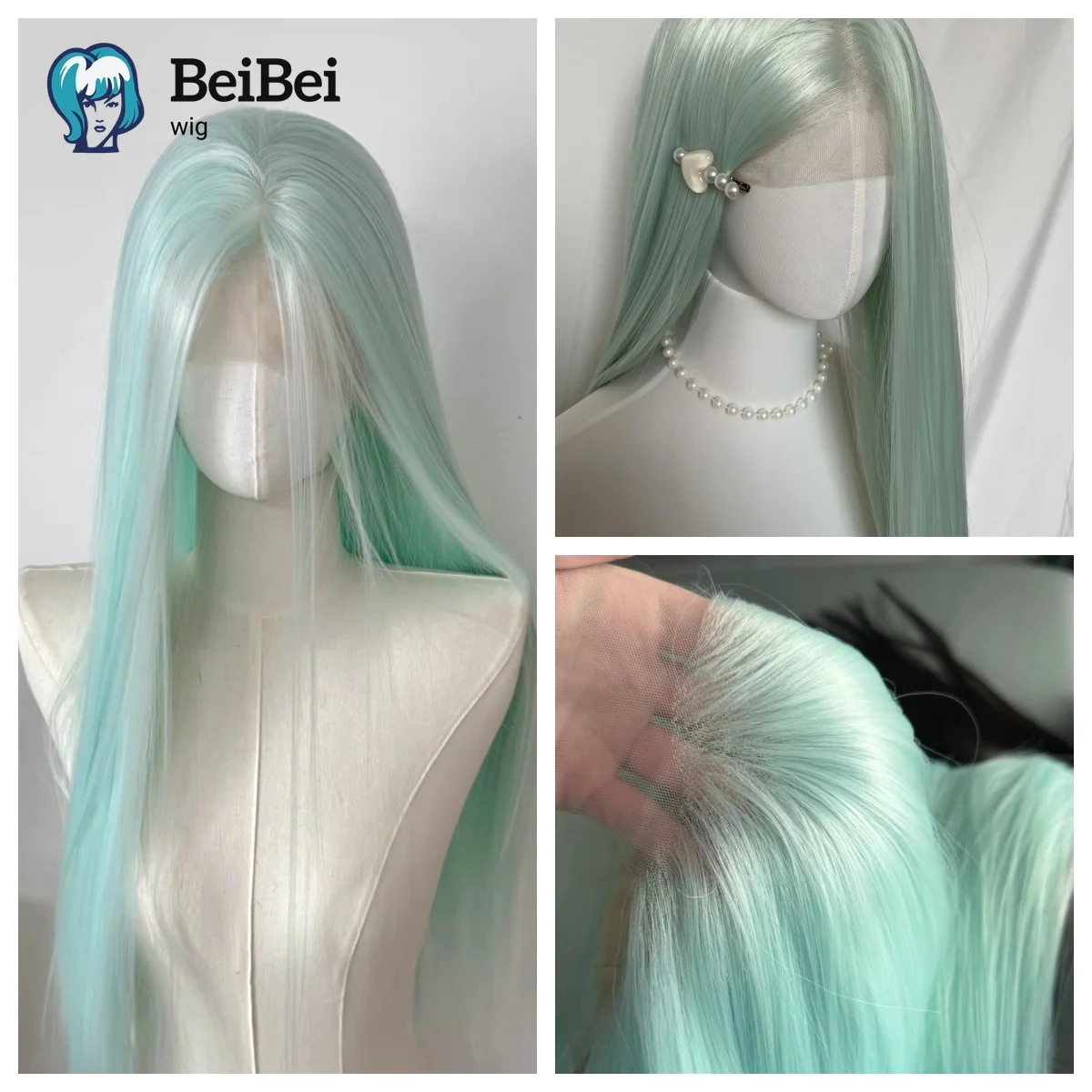 

Mint Green Synthetic Lace Front Wig Long Straight Cosplay Makeup Frontal Wig Heat Resistant Fiber Wig for Fashion Women 26 Inch