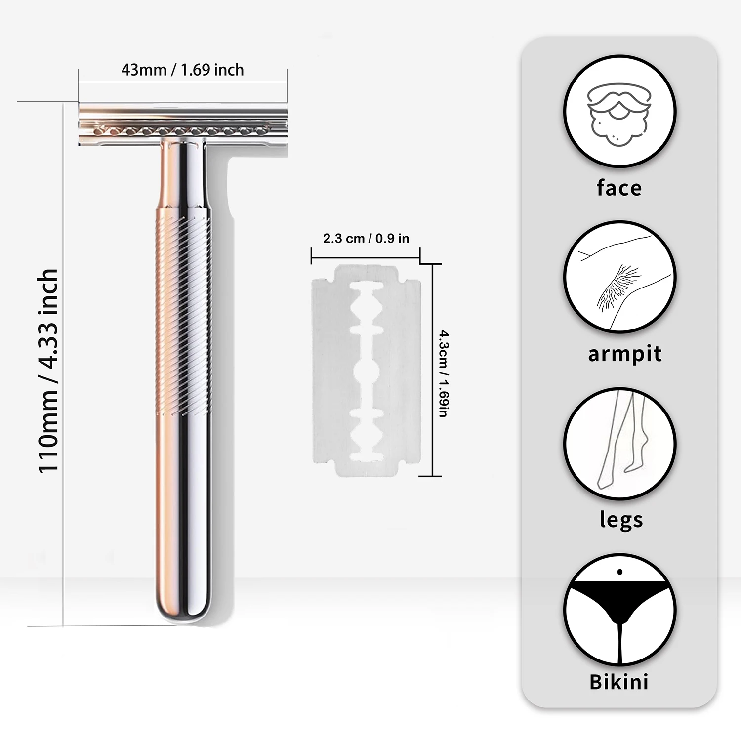 Safety Razor with Chrome Plated Handle and 10 Platinum Coated Double Edge Safety Razor Blade Refills