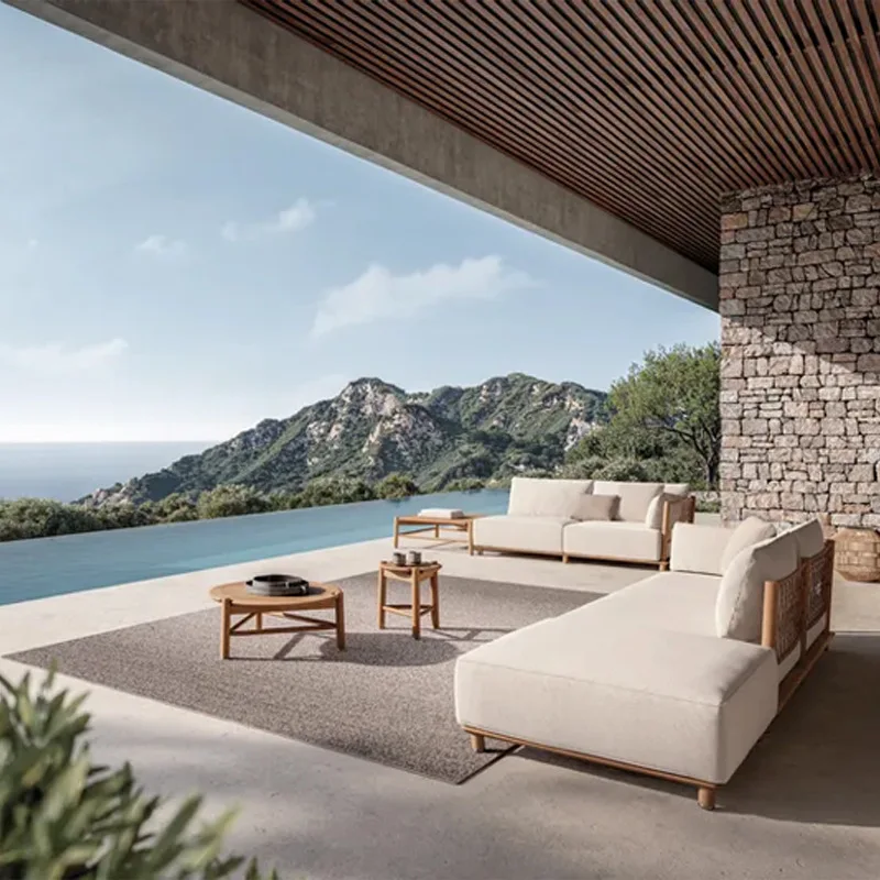 Outdoor teak sofa courtyard garden open-air solid wood outdoor preservative rattan courtyard backyard leisure furniture