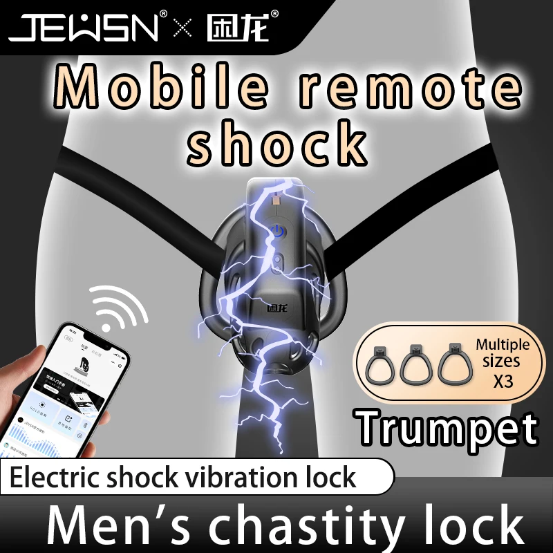 JEUSN Penis Cage Electric Shock Chastity Lock Conditioning Restriction Abstinence Toys Cock Cage for Men Gay with 3 Active Rings