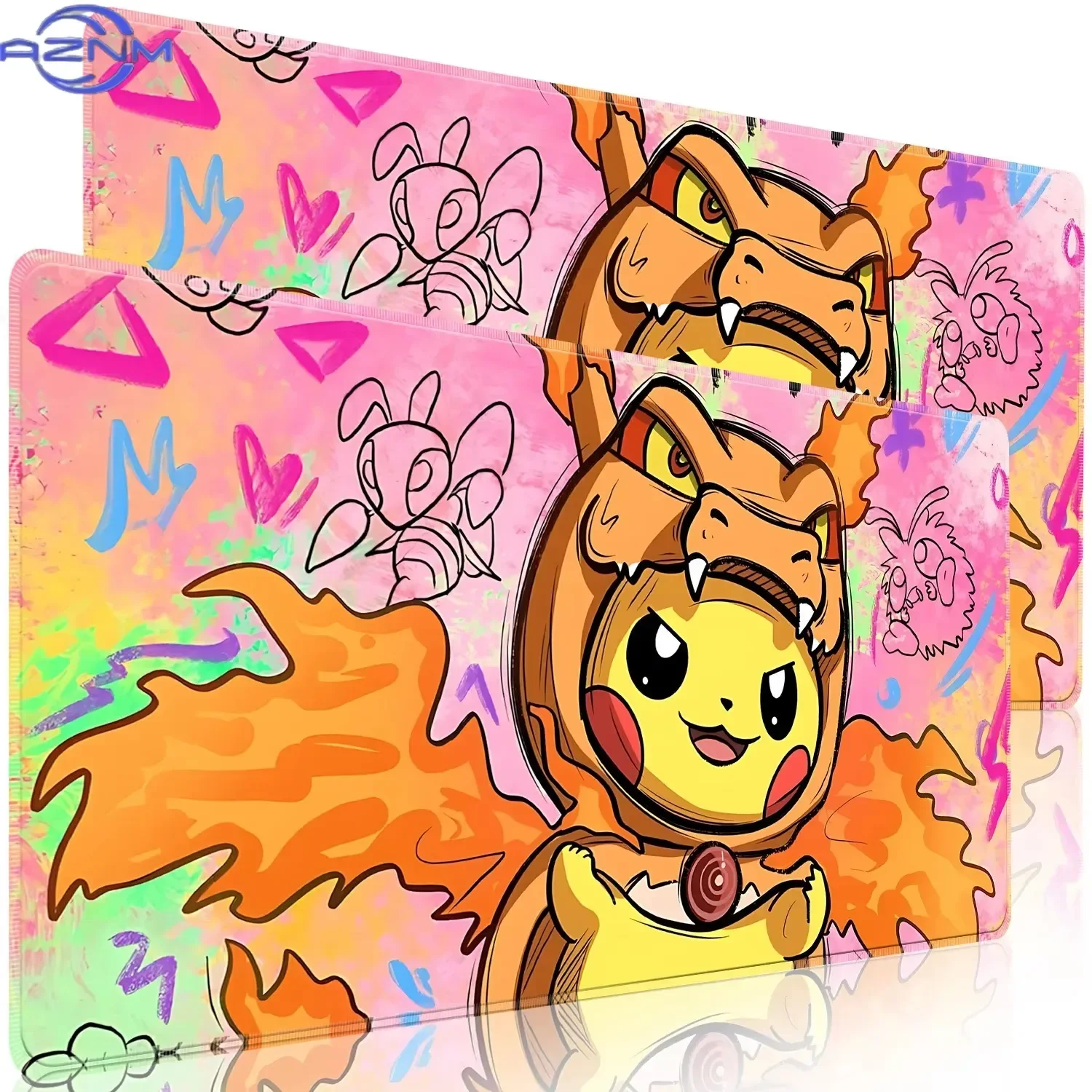 Pokemon Pikachu Blaziken Cos Graffiti Large Mouse Pad, XXL Extended Gaming Desk Mat, Non-slip Rubber Keyboard Mousepad for PC La