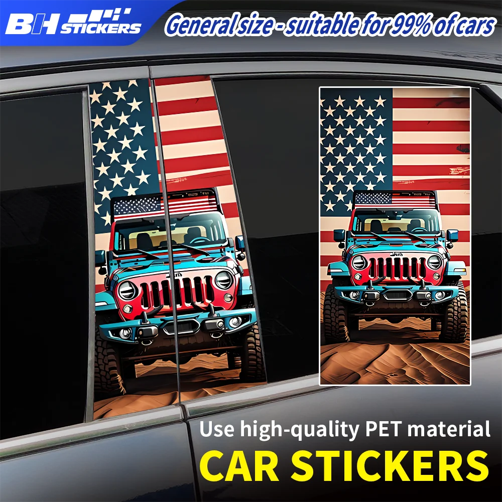 

American flag Off-road Pattern Car B-Pillar Sticker Protecting Car Door Window B Pillar Center Post Trim Strip Stickers For Jeep