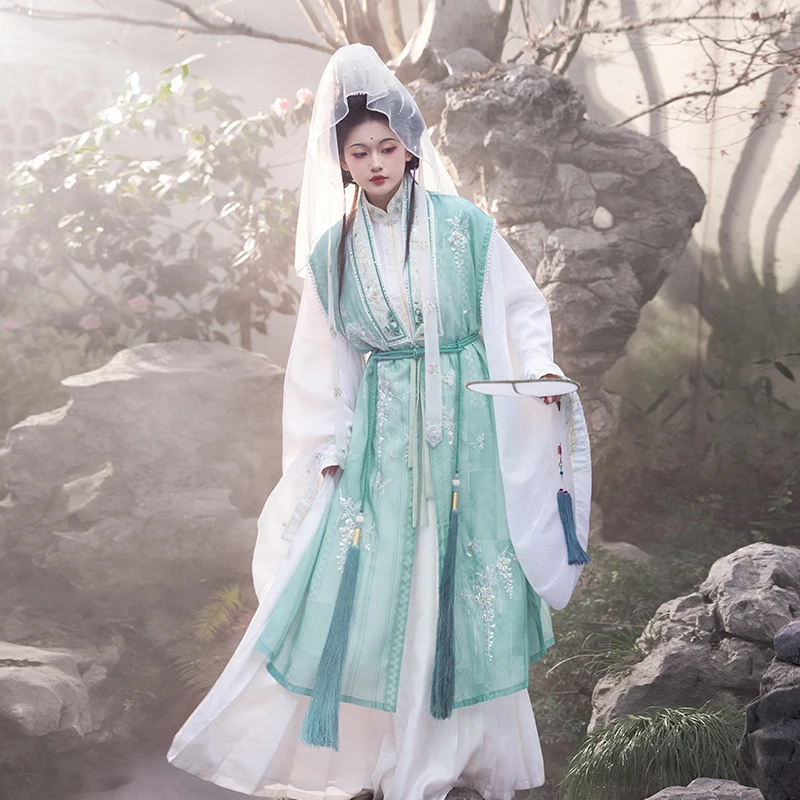 

Tongwan Original Hanfu Set Straight Collar Wide Sve Long irt Women's Suit Faion ow Sle Dyeing Proc