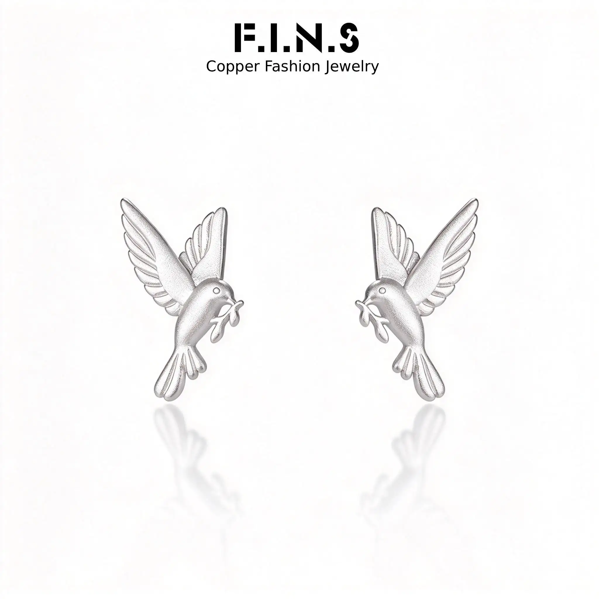 F.I.N.S S999 Sterling Silver Posts Matte Cute Bird Small Stud Earrings for Women Animal Dove Minimalist Ear Fashion Jewelry