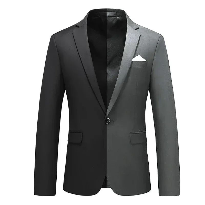 Traje de negocios para hombre de mediana edad, chaqueta de una sola pieza, a la moda, de rejilla pequeña, ajustada