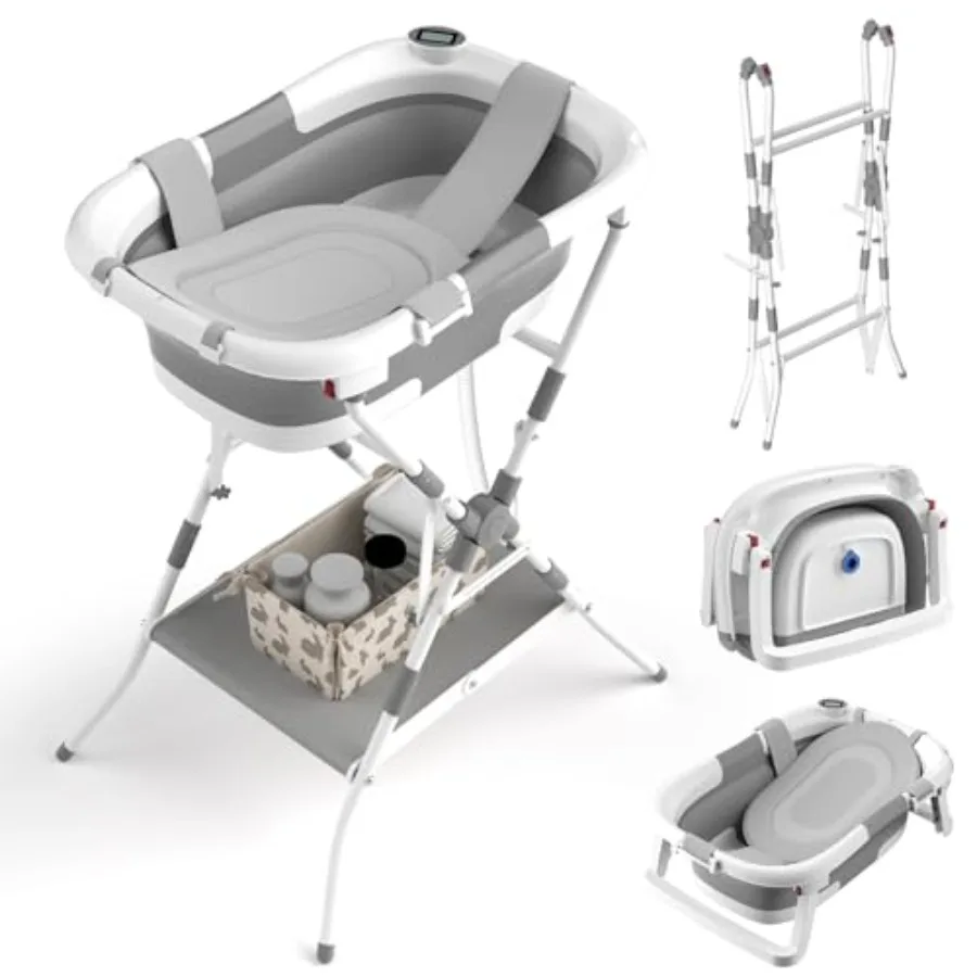 

Baby Bathtub with Stand 2-in-1 Collapsible Bath Tubs for Newborn to Toddler Infant Bathtub with Folding Stand Portable Bathtub