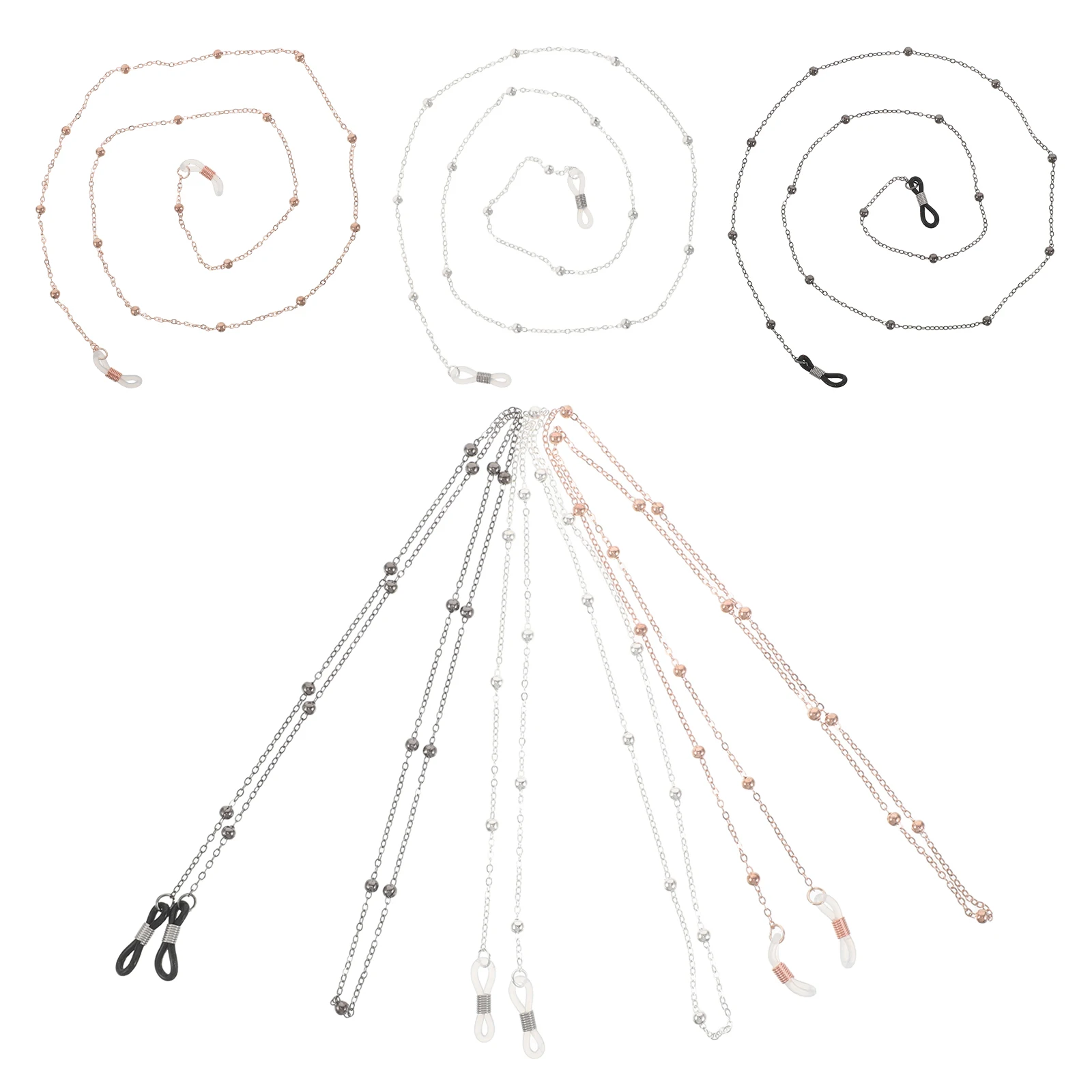 

3Pcs Eyeglasses Chain Beaded Glasses Strap Thick Electroplated Anti-Lost Adjustable Neck Holder for Women Men Sunglasses