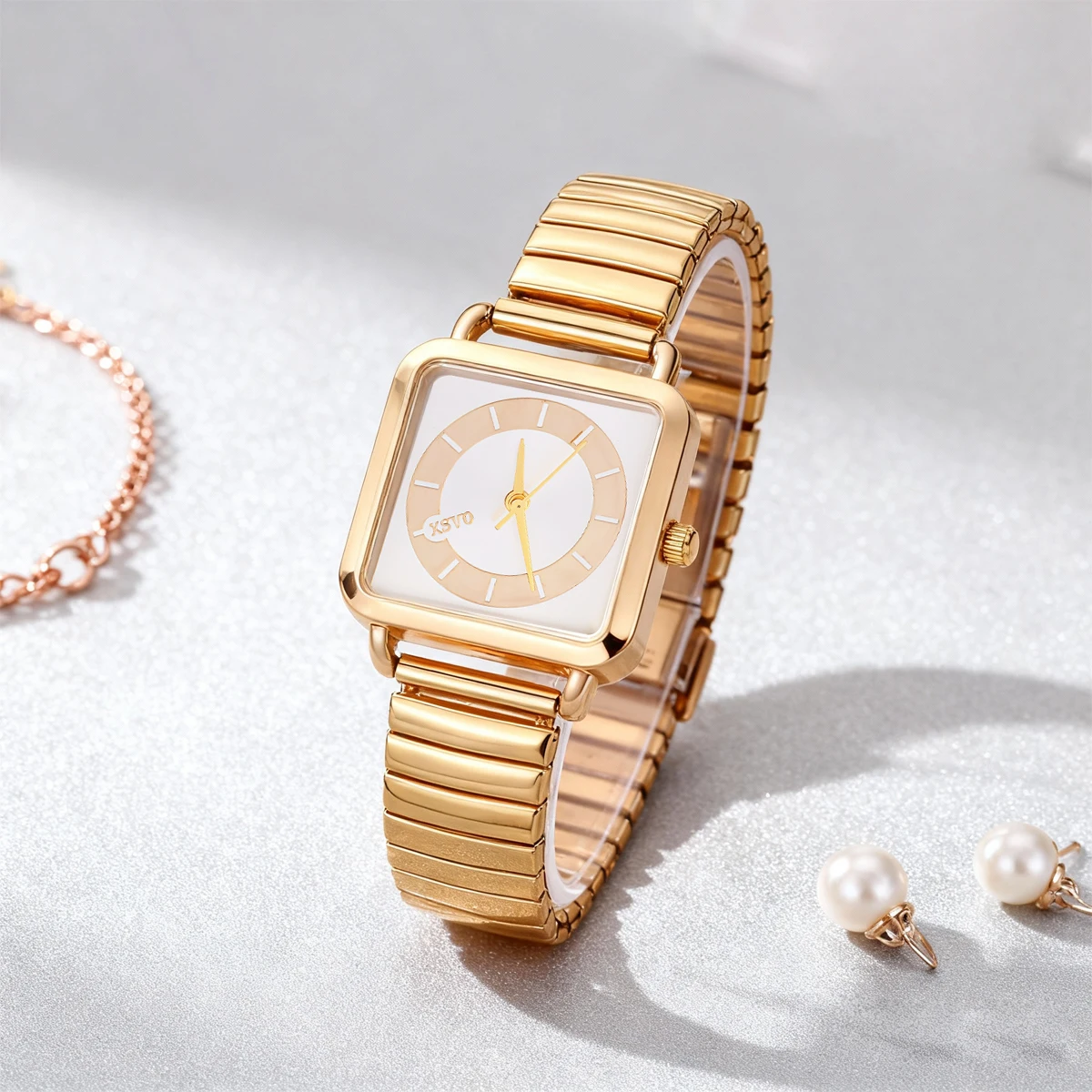 ساعة كوارتز نسائية بسيطة وعصرية، هيكل مربع من حجر الراين، مناسبة للارتداء اليومي، هدايا عيد الميلاد