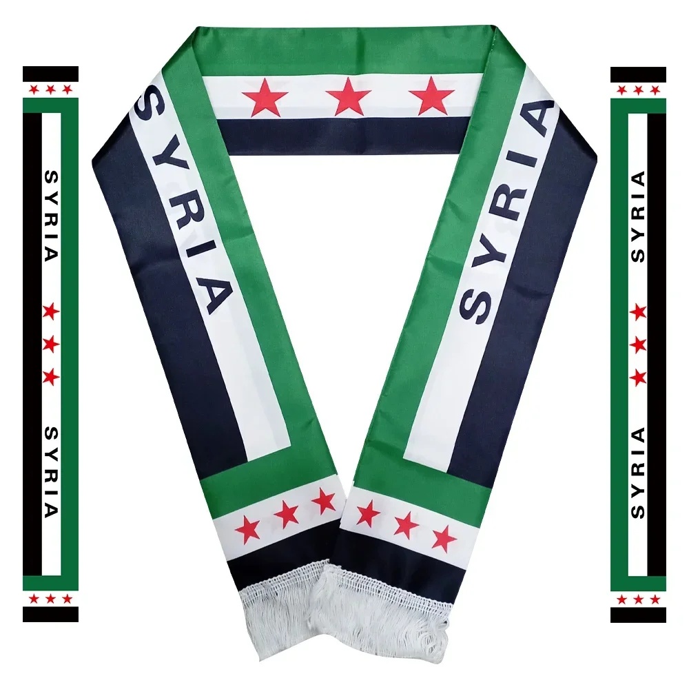 Syria Satin Scarf 15*150cm The Syrian Arab Republic Syrian three Star Scarf Banner For men event decoration scarf women