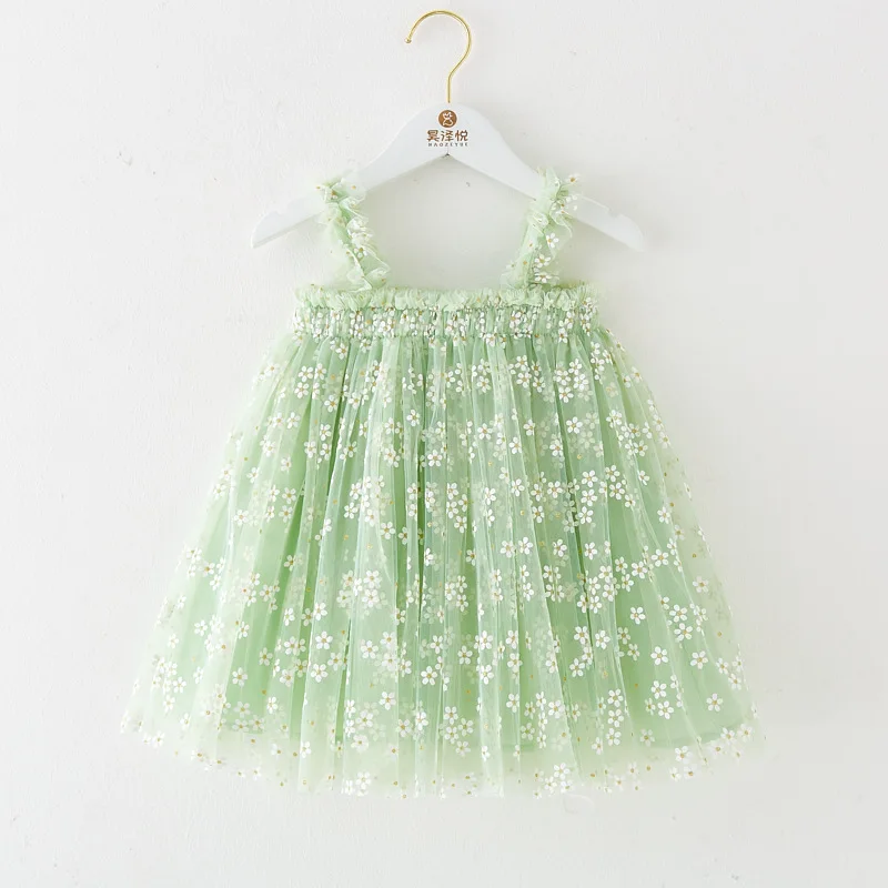 Fashion New Baby Girl Clothes Solid Colour Cute Suspenders Small Floral Mesh Baby Girl Dress Sweet Princess Skirt Party Dresses