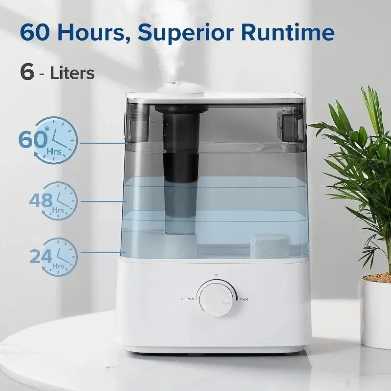 Ultrasonic Top Fill Humidifier, Extra Large  Super Quiet, Easy to Use and Clean, Simple Knob Control,