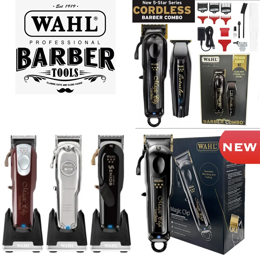 المهنية 5 نجوم اللاسلكي ماجيك كليب التفاصيل لي الذهب، واهل قسط الأسود الحلاق كومبو كيت مع شفرات طلاء التيتانيوم DLC