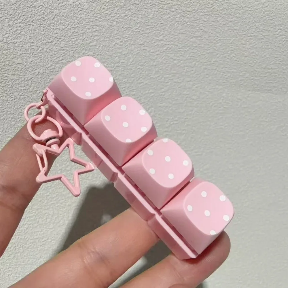 Button Keycap Fidget Keychain Polka Dot Pattern Stress Relief Finger Keyboard Toy with Lights 3/4/6/9 Keys Keycap Fidget Toy
