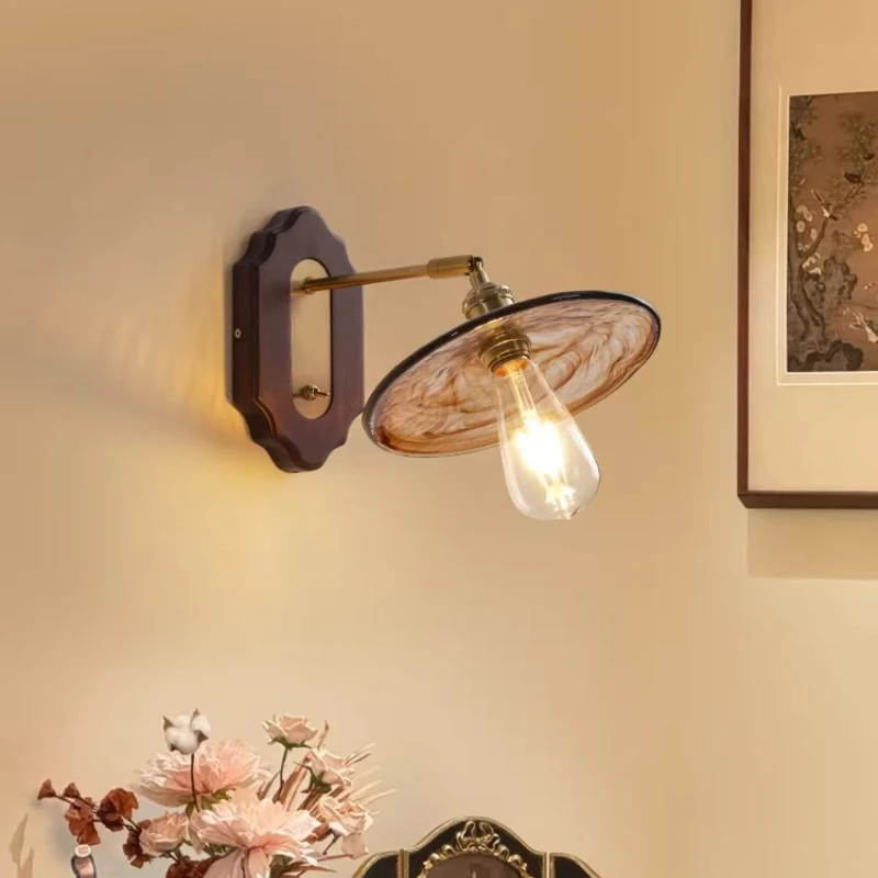 

Medieval Wabi-sabi Style Wall Lamp Staircase Hallway Bedroom Bedside Study Background Aisle Vintage Glass Decorative Wall Lights