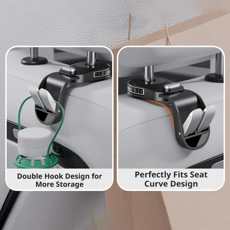 SEAMETAL Car Backseat Hook Foldable Auto Headrest Hanger Double ABS Stable Storage Bag Heavy Goods Vehicle Interior Accessories