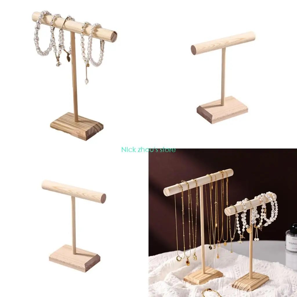 

E15E Handmade Jewelry Organiser for Bracelets and Bangles Elegant Necklace and Hair Band Display Stand with Wooden Base