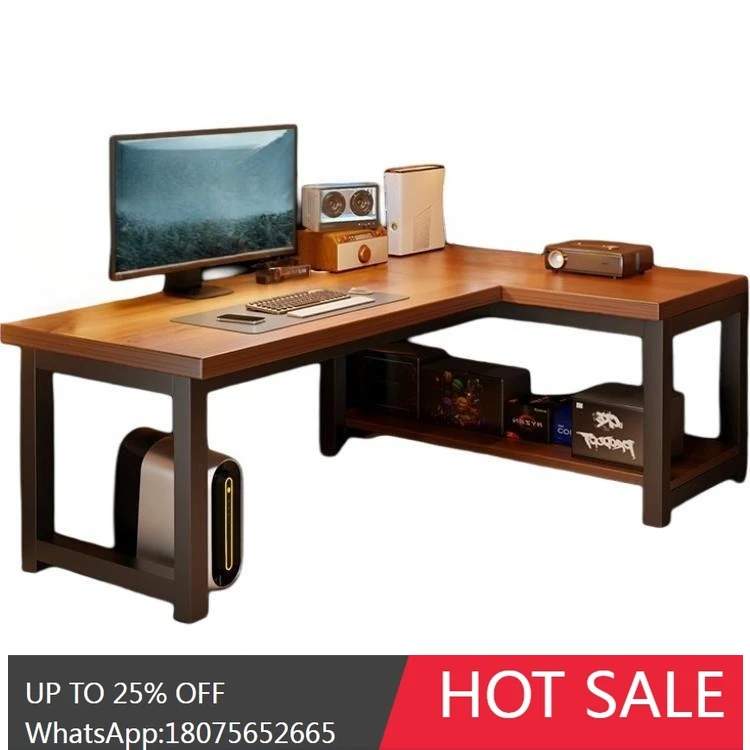 MJY Solid Wood Corner Pegboard Desk Bookshelf Integrated Desk Bedroom Corner L-Shaped Desk