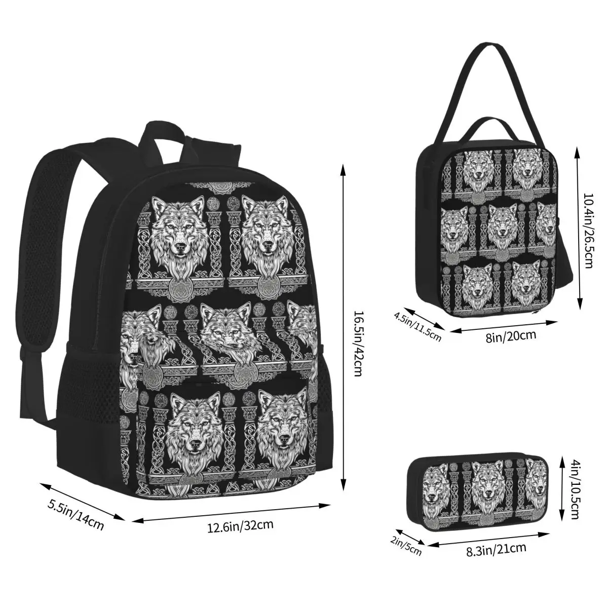 Norse Nordic Viking Celtic Backpacks Boys Girls Bookbag School Bags Kids Rucksack Lunch Bag Pen Bag Three-Piece Set