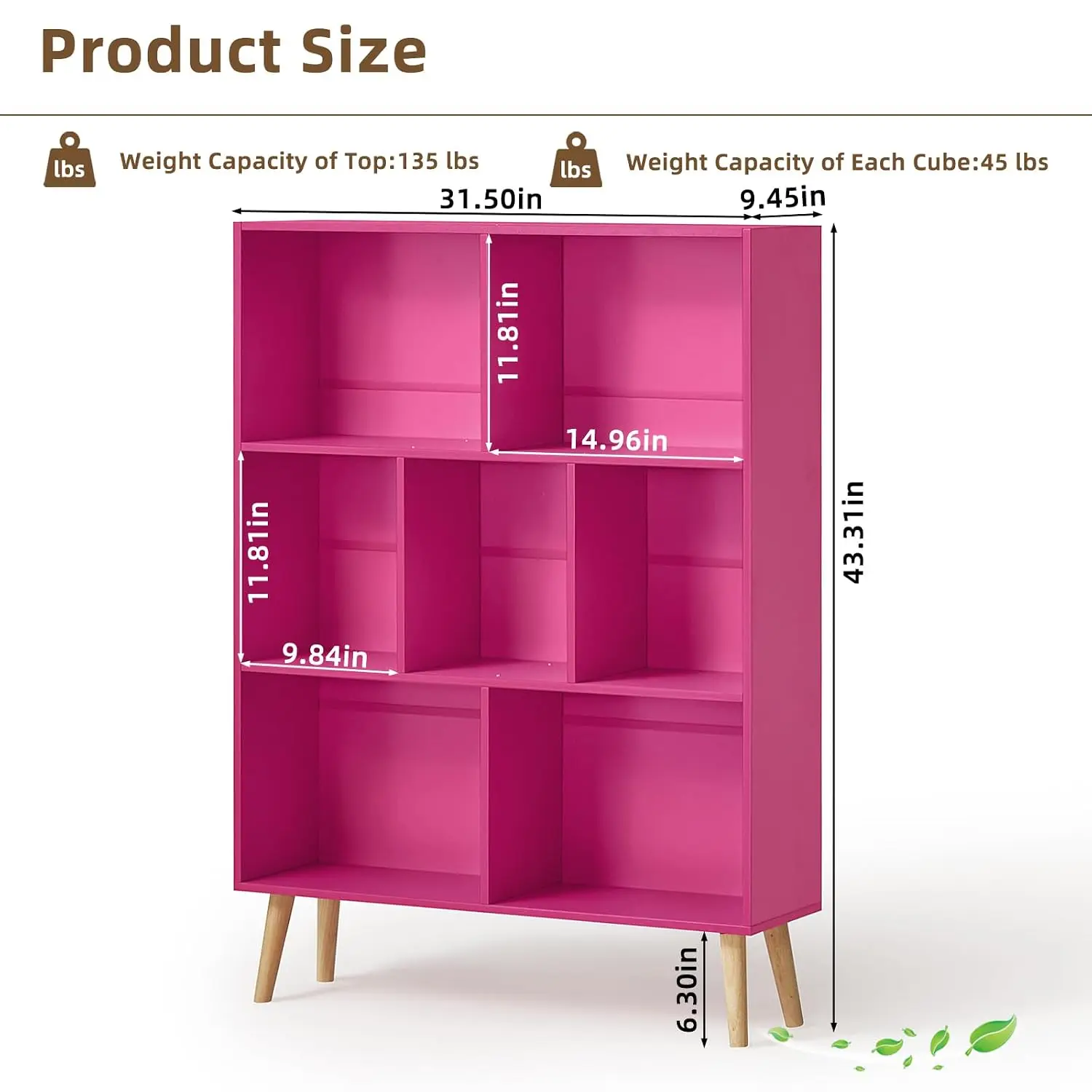 Mid-Century Modern Cube Bookshelf with Legs, Pink, Customized