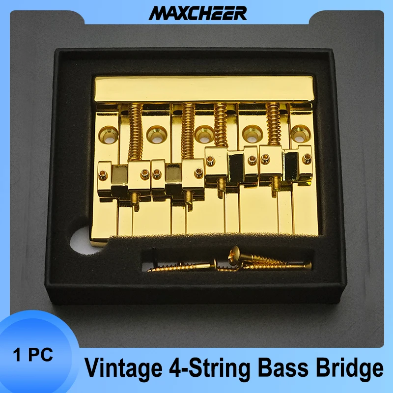 Vintage 4-String Bass Bridge 82.3x63.5MM String Bottom Through String Spacing 19MM Bass Fixed Bridge Black/Gold/Chrome