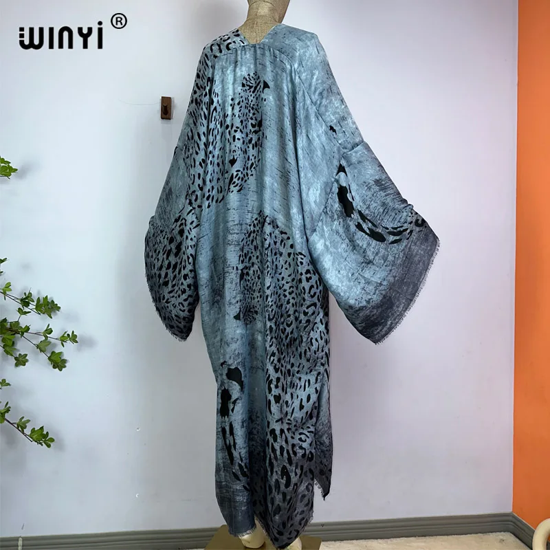 WINYI Summer Bohemian leopard print Beach Wear Swim Suit Cover up Europe women Cardigan colorful sexy Holiday long Sleeve Kimono