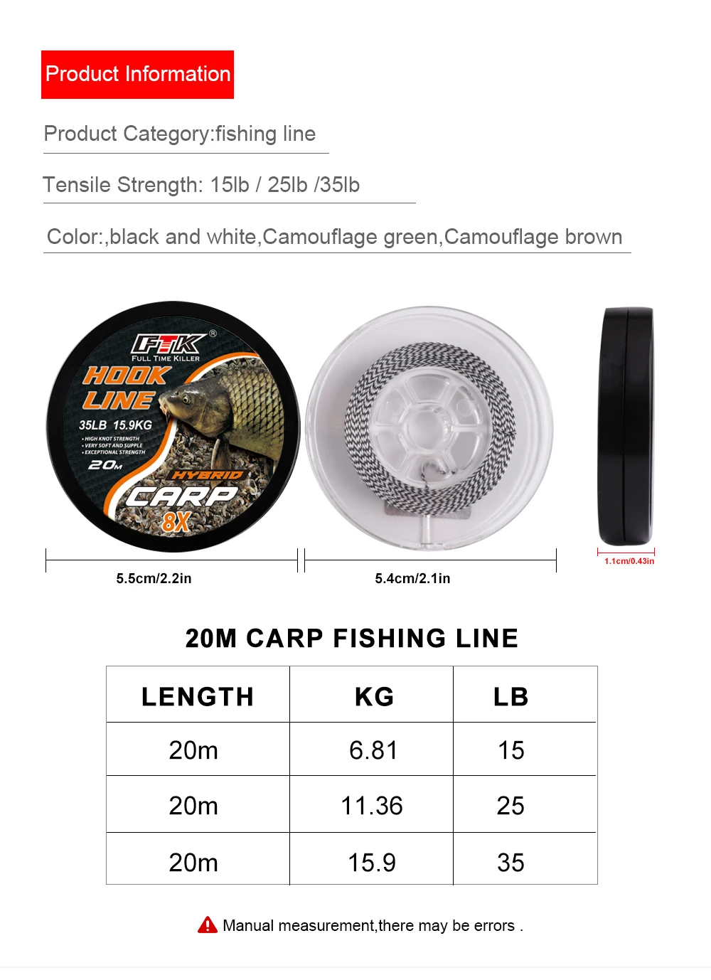 FTK 20m Karpfen-Angelschnur Weiche Hakenverbindung 15/25/35LB Karpfen-Hooklink Unbeschichtete Geflechtschnur für Hair Rig Karpfen-Angelausrüstung – Detail 4