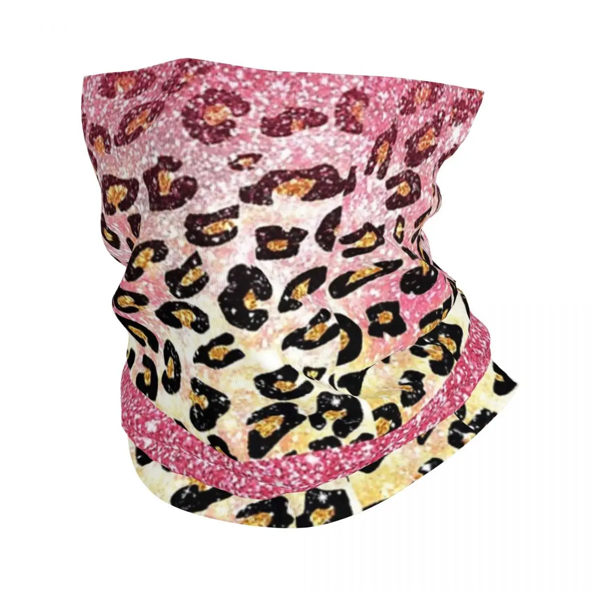 Bubble Gum Pink Faux Glitter Leopard Animal Print Bandana Neck Gaiter Printed Wrap Mask Scarf Headband Outdoor Sports