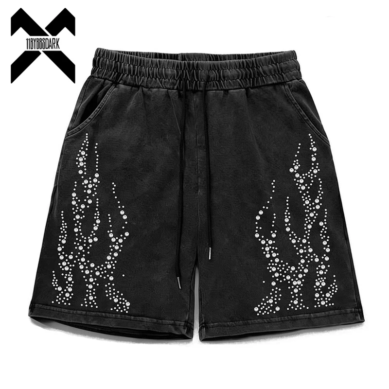

American High Street Retro Flame Graphic Shorts Baggy Hip Hop Couples Summer Streetwear Short Pants