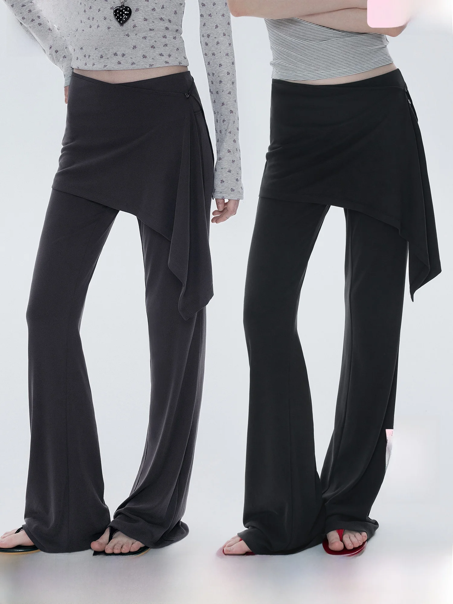 

Annachic Slim Leggings Detachable Flared Pants Yoga Fitn Trousers Casual Simple Sle Pure Color Asymmetric Elastic Waist