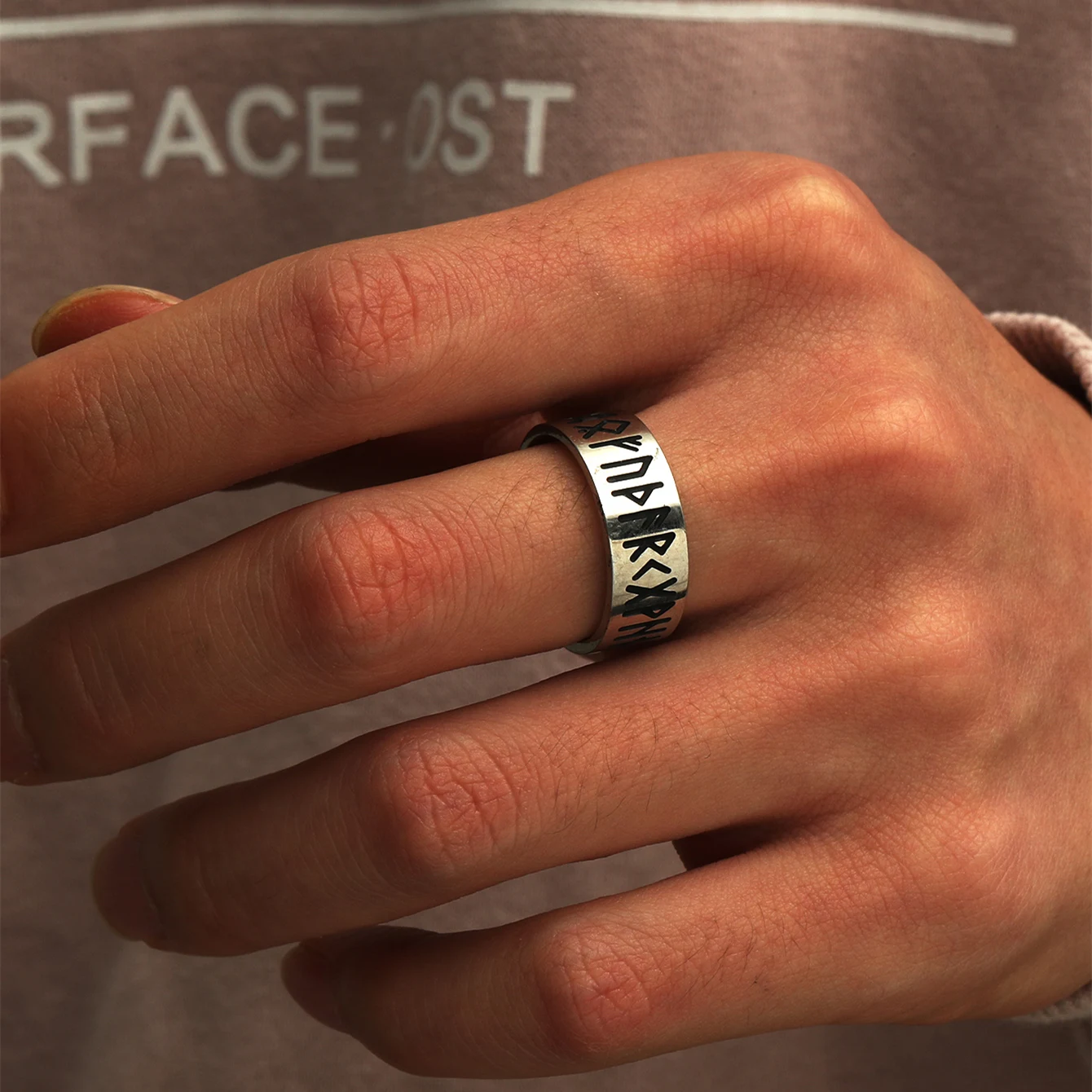 Viking Rune Stainless Steel Rings For Men Retro Cross No Fading Jewelry Accessories Party Gift