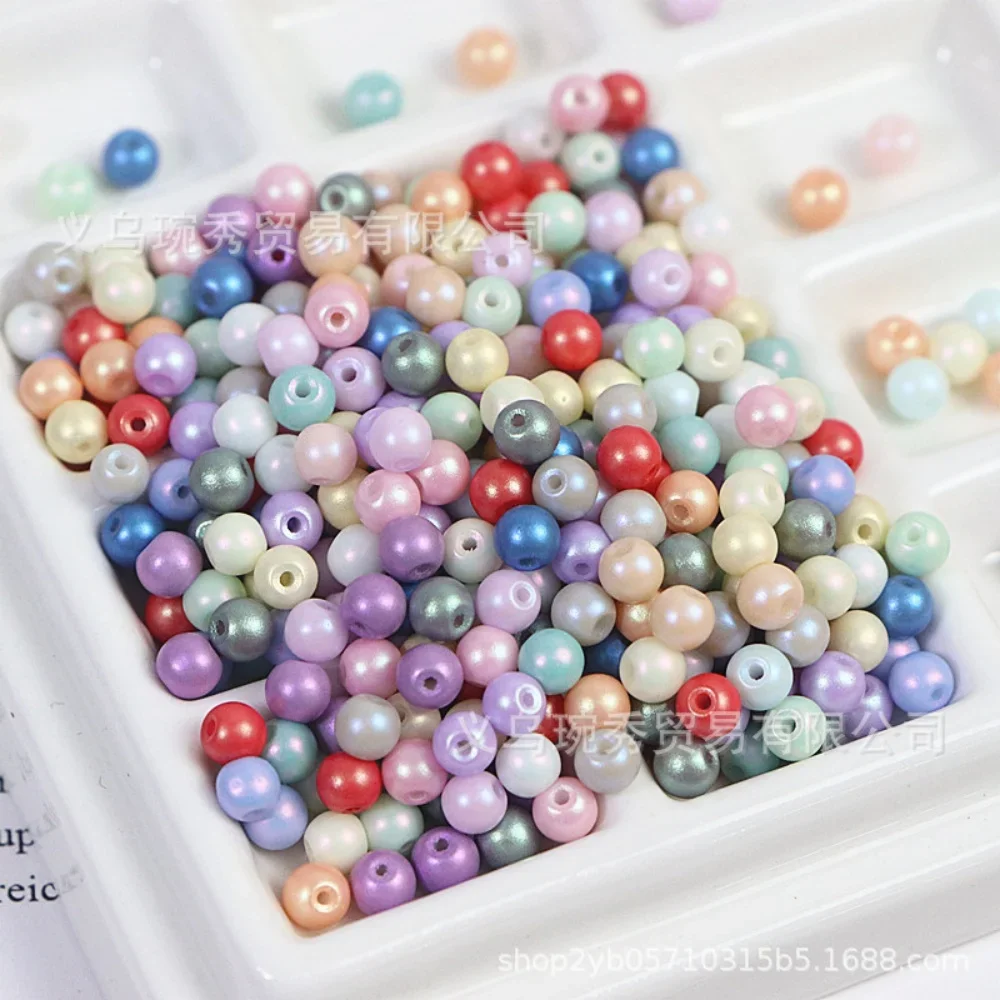 Super excellent 4mmpearl solid color candy bean bead handmade DIY macaron glass round bead loose bead bracelet necklace material