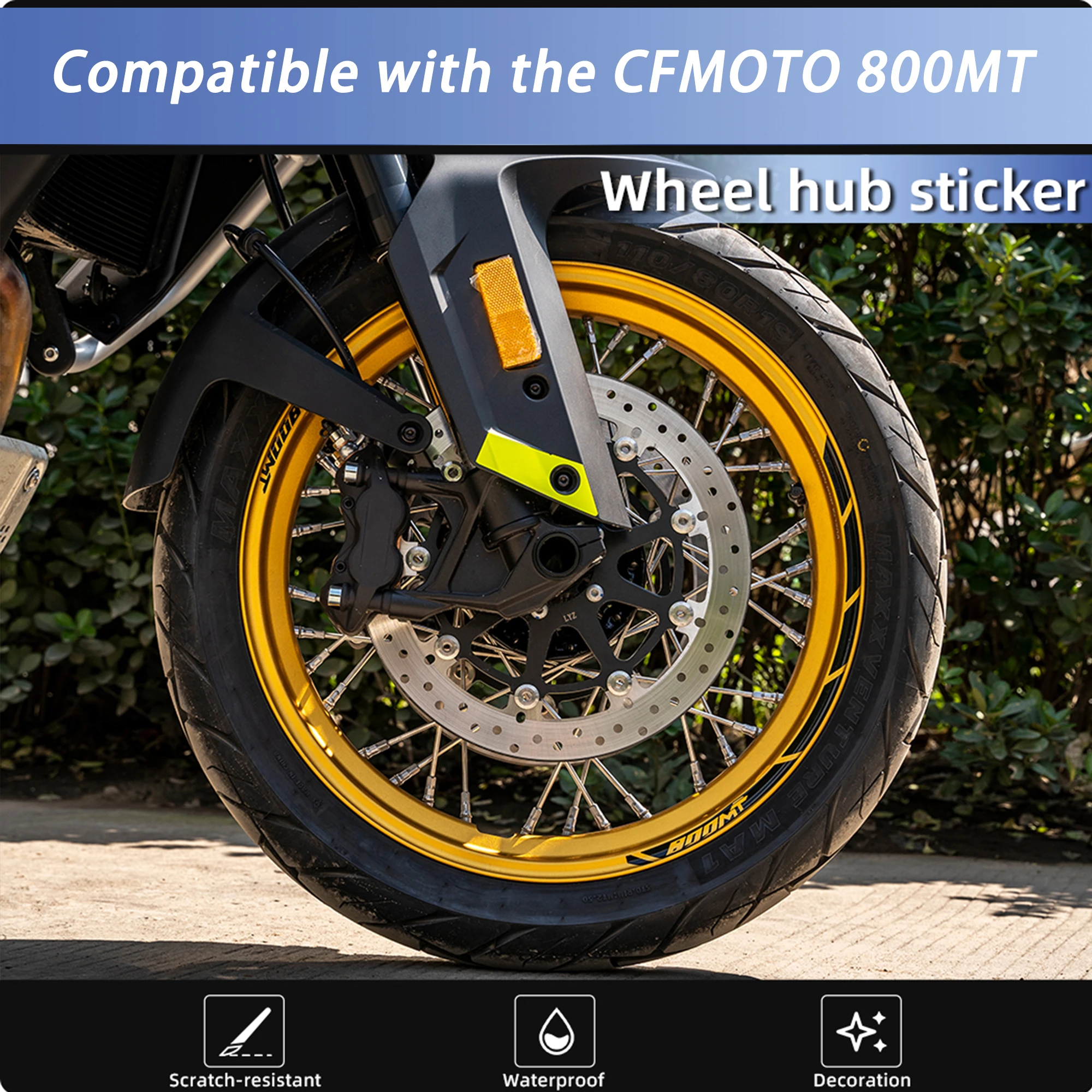 Motorcycle Wheel Hub Rim Tape Reflective Decals Compatible with CFMOTO 800MT Waterproof Wheel Sticker Decor Pull Flower Mod Part